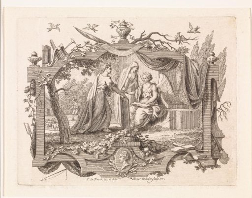 Angel and two women in an allegorical frame
