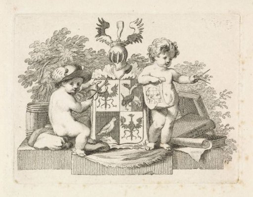 Family coat of arms of Goll van Frankenstein, flanked by two putti
