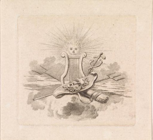 Allegory with a lyre, a shield with the head of Medusa, the caduceus, a bundle of arrows and lightning