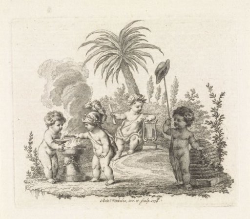 Four putti with allegorical attributes