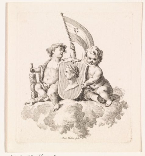 Two putti with the Hooft family coat of arms and banner of the V.O.C.
