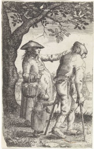 Beggars on Crutches with a Woman and a Child