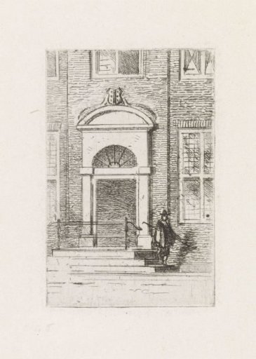 Man on a Staircase by the Door of a House