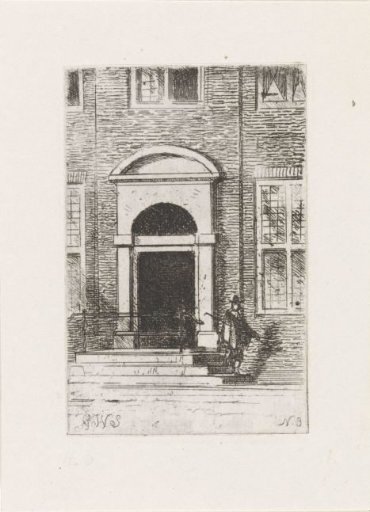 Man on a Staircase by a Door of a House