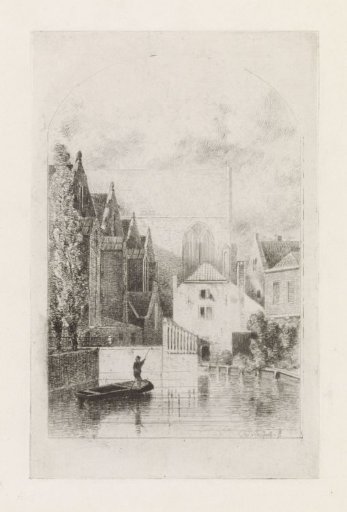 Man in a boat in a canal between houses
