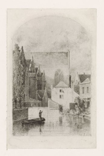 Man in a boat in a canal between houses