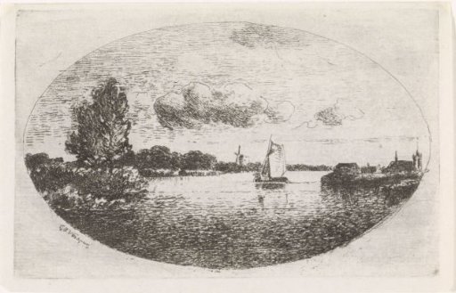 River view with a sailing ship