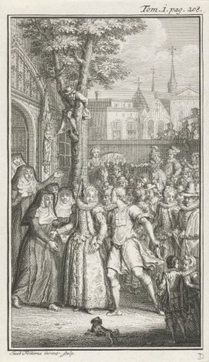 Richly Dressed Woman Surrounded by a Crowd of Curious People