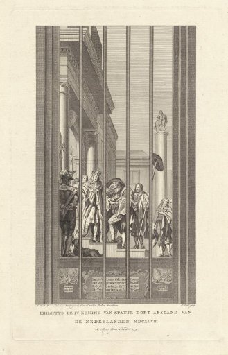 Stained-glass window depicting King Philip IV renouncing the Netherlands, 1648