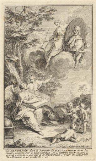 Allegorical title page with the portrait of Charles de Saint-Évremond