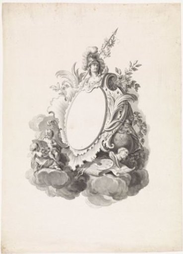 Empty cartouche crowned with a bust of Minerva