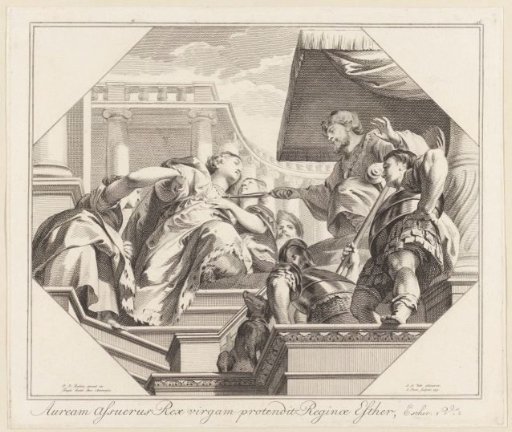 King Ahasuerus hands Esther his golden scepter