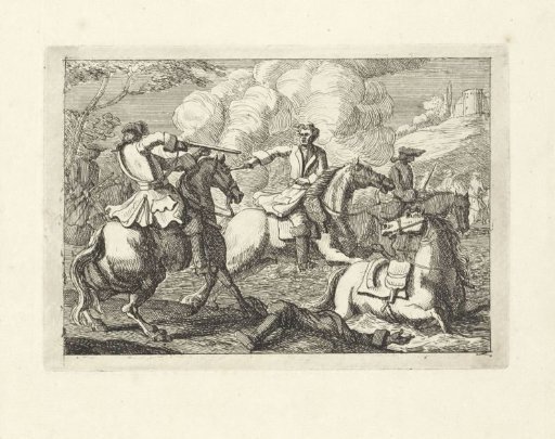 Cavalry Fight with Two Shooting Riders
