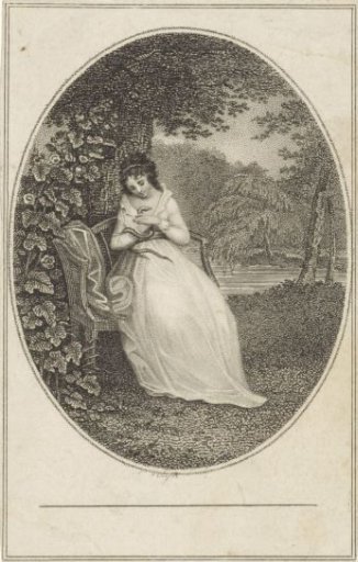 Woman on a garden bench with a snake in her hands