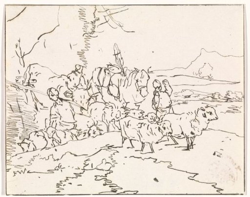 Shepherds with Livestock in a Mountain Landscape