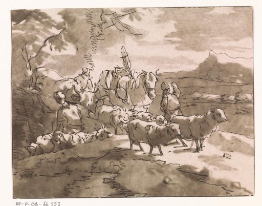Shepherds with Livestock in a Mountain Landscape