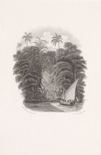 Figures in a boat on a river