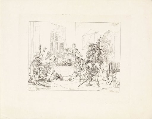 Interior with Figures Around a Table and Soldiers