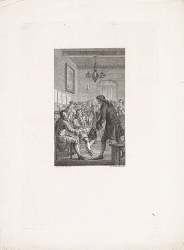 Gentlemen conversing in an interior