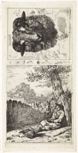 Ram's head / Seated man at the foot of a tree
