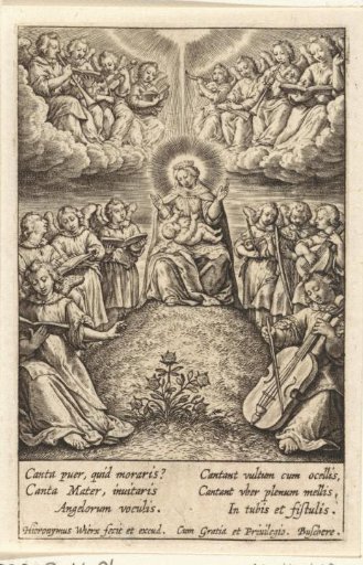 Angels playing music around the Christ Child