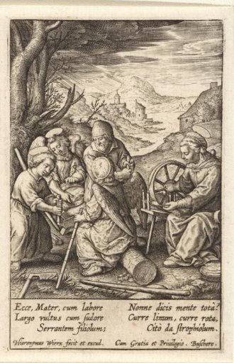 The Christ Child sawing a tree trunk
