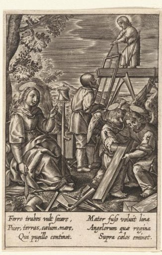 The Christ Child helping Joseph with sawing