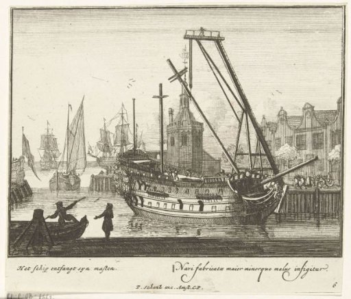 Raising the masts on the ship, plate no. 6, ca. 1700