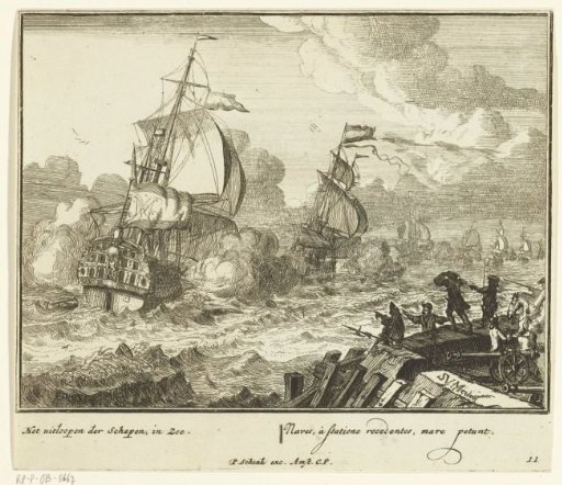 The Ship Participating in a Battle Off the Coast, Plate No. 11, ca. 1700