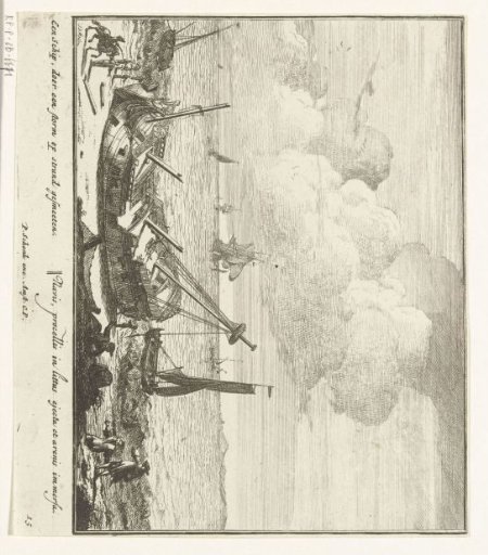 A ship thrown onto the shore by a storm, plate no. 15, ca. 1700