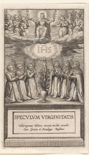 Mary in the clouds, accompanied by angels