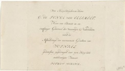 Text page with dedication to C. de Jonge van Ellemeet for the series of views of the estate Duinrell