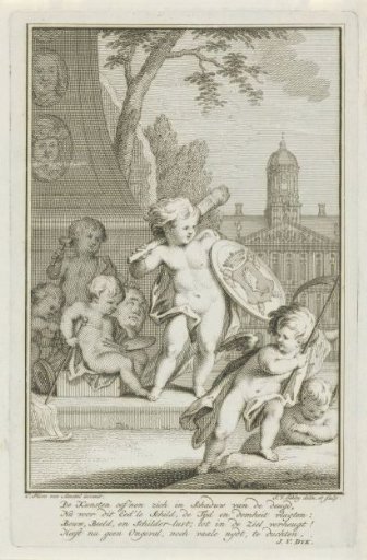 Putti practicing painting and sculpture