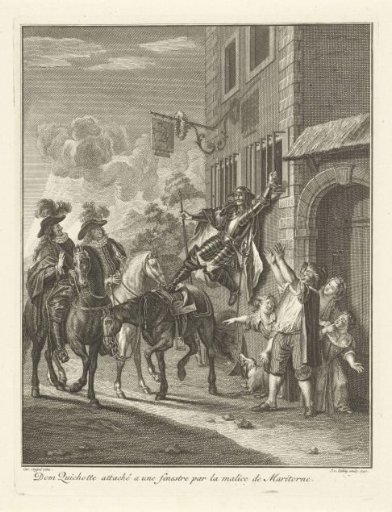 Don Quixote Hangs from a Grating of an Inn