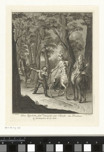 Sancho Greets a Duchess During the Hunt