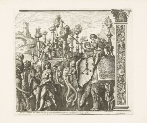 Elephants in the triumphal procession for Julius Caesar