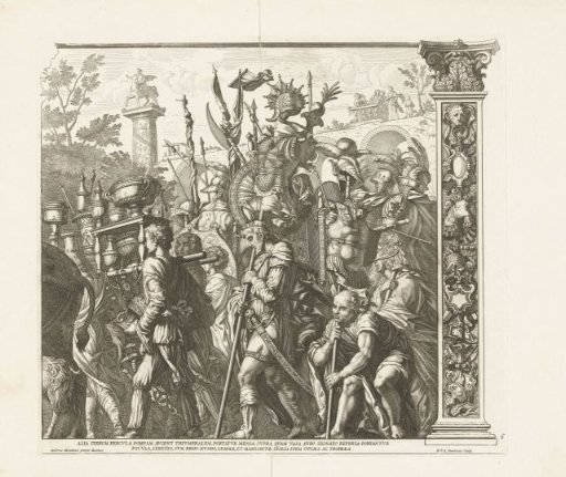 Soldiers carry the captured equipment of their enemies