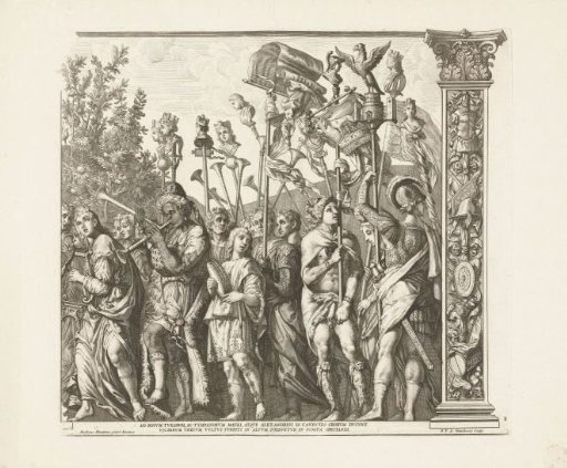 Musicians walk along in the procession