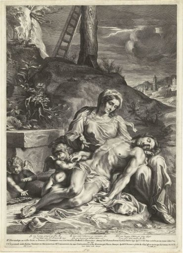 Mary with the Dead Body of Christ on Her Lap, Sitting Under the Cross