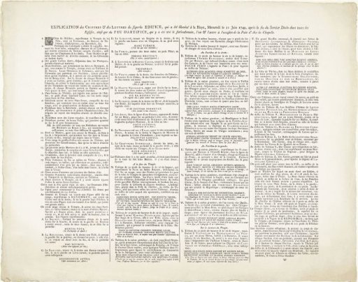 Explanatory Text Belonging to the Representation of the Fireworks Pavilion in The Hague Built for the Celebrations Surrounding the Signing of the Peace of Aix-la-Chapelle on June 11, 1749