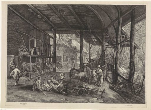 Interior of a Cowshed in Winter