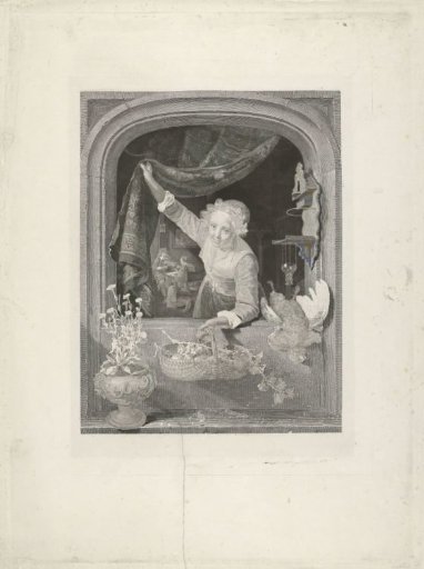 Woman with a Basket of Fruit in Her Hand by the Window