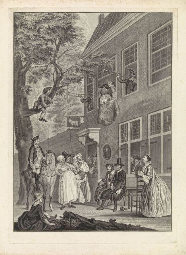 The Misleyden: The Ambassador of the Labberlotten presents himself at the window of the inn 't Bokki in the Haarlemmerhout