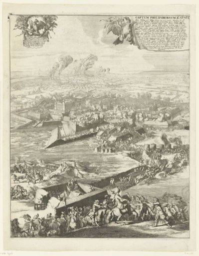 Siege and capture of Philippsburg (left panel), 1676