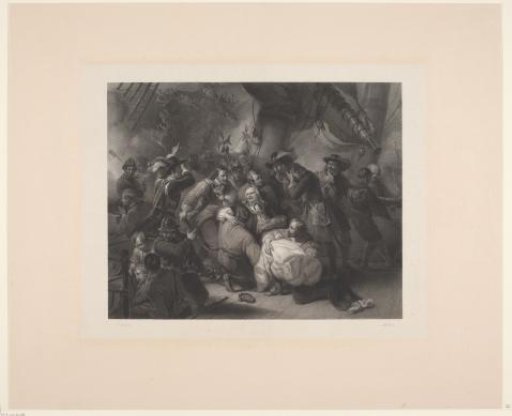 Admiral Michiel Adriaenszoon de Ruyter mortally wounded during the naval battle off Agosta, 1676