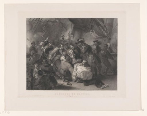 Admiral Michiel Adriaenszoon de Ruyter mortally wounded during the naval battle off Agosta, 1676