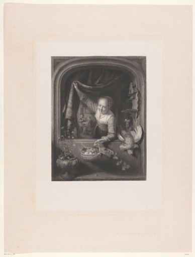 Woman with a Basket of Fruit in Her Hand by the Window