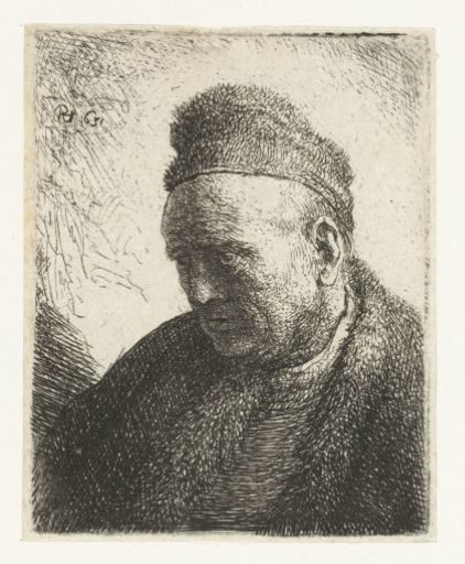 Beardless man in a fur cloak and cap: bust
