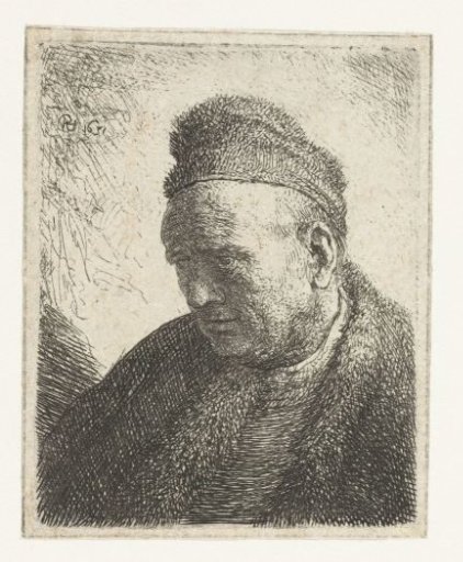 Beardless man in a fur cloak and cap: bust