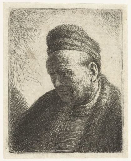 Beardless man in a fur cloak and cap: bust